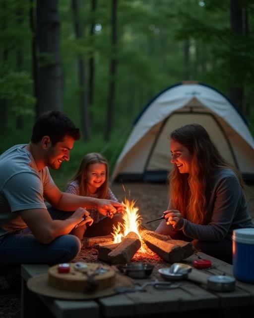 A family enjoying their campsite in Algonquin Provincial Park